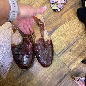 Women's Woven Leather Slingback Sandals - Brown